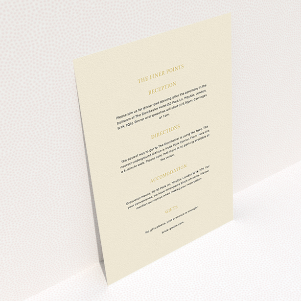 A wedding info sheet template titled "Lucky horse shoe". It is an A5 card in a portrait orientation. "Lucky horse shoe" is available as a flat card, with mainly cream colouring.