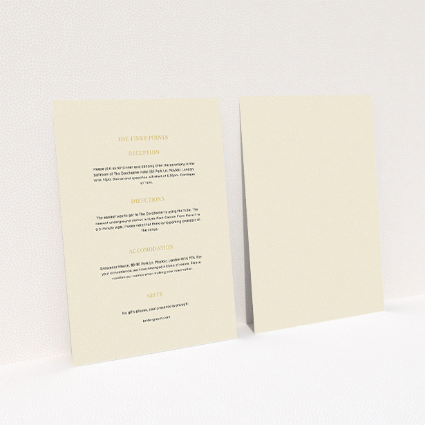 A wedding info sheet template titled "Lucky horse shoe". It is an A5 card in a portrait orientation. "Lucky horse shoe" is available as a flat card, with mainly cream colouring.