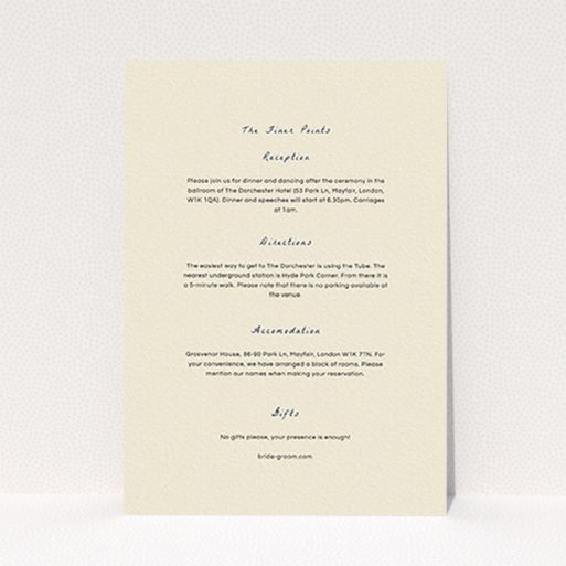 A wedding info sheet design named "My little daisy". It is an A6 card in a portrait orientation. "My little daisy" is available as a flat card, with mainly cream colouring.