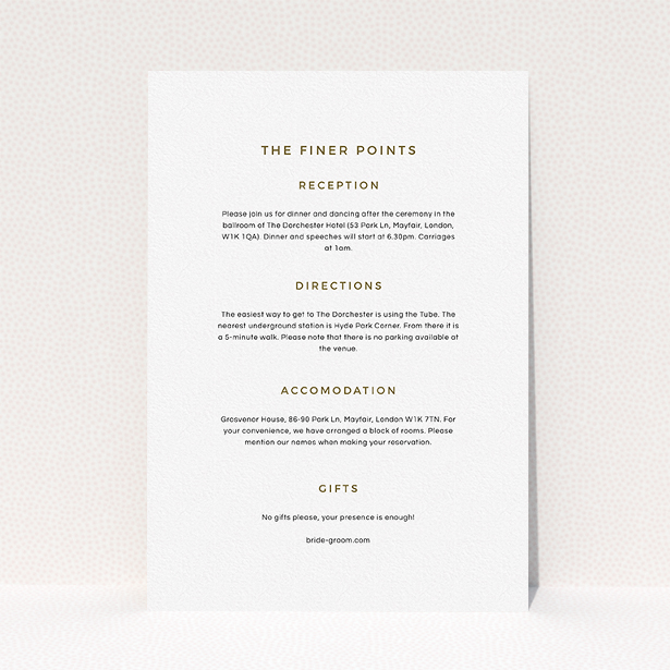 A wedding info sheet design titled "My little penguin". It is an A5 card in a portrait orientation. "My little penguin" is available as a flat card, with mainly white colouring.