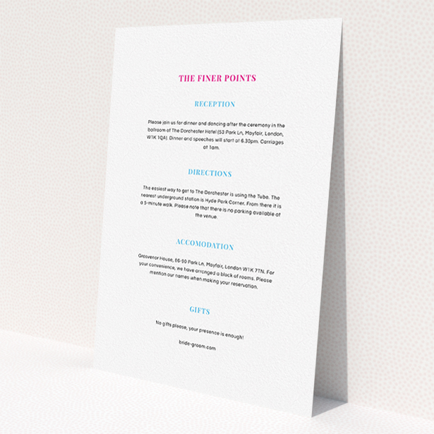 A wedding info sheet template titled 'North Star'. It is an A5 card in a portrait orientation. 'North Star' is available as a flat card, with mainly white colouring.