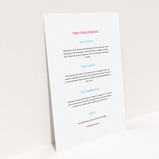 A wedding info sheet template titled "North Star". It is an A5 card in a portrait orientation. "North Star" is available as a flat card, with mainly white colouring.