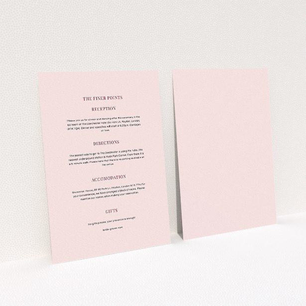 A wedding info sheet design titled "North Star". It is an A5 card in a portrait orientation. "North Star" is available as a flat card, with mainly light pink colouring.