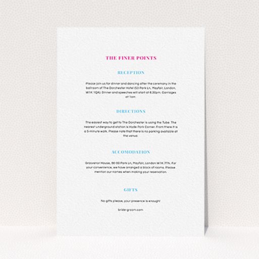 A wedding info sheet named "North Star". It is an A6 card in a portrait orientation. "North Star" is available as a flat card, with mainly white colouring.