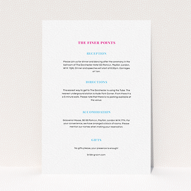A wedding info sheet named "North Star". It is an A6 card in a portrait orientation. "North Star" is available as a flat card, with mainly white colouring.