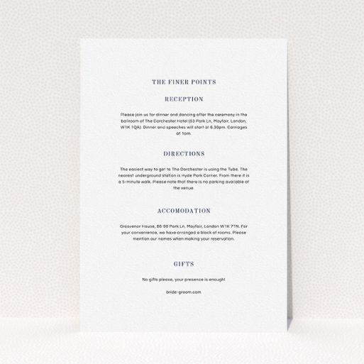 A wedding info sheet template titled "See you at the reception". It is an A5 card in a portrait orientation. "See you at the reception" is available as a flat card, with mainly white colouring.