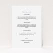 A wedding info sheet template titled "See you at the reception". It is an A5 card in a portrait orientation. "See you at the reception" is available as a flat card, with mainly white colouring.