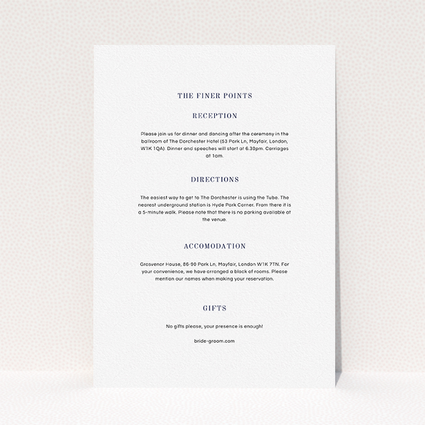 A wedding info sheet template titled "See you at the reception". It is an A5 card in a portrait orientation. "See you at the reception" is available as a flat card, with mainly white colouring.