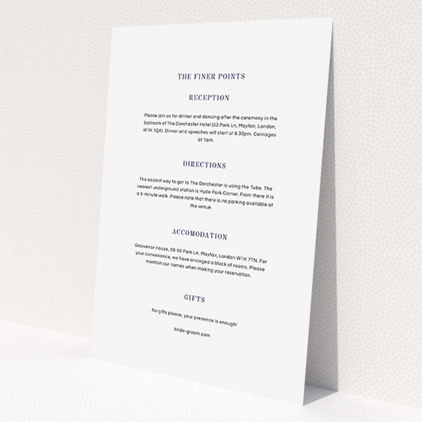 A wedding info sheet template titled "See you at the reception". It is an A5 card in a portrait orientation. "See you at the reception" is available as a flat card, with mainly white colouring.