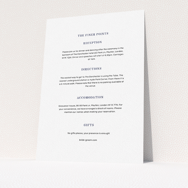 A wedding info sheet template titled "See you at the reception". It is an A5 card in a portrait orientation. "See you at the reception" is available as a flat card, with mainly white colouring.