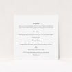 A wedding info sheet template titled "Shanghai Nights". It is a square (148mm x 148mm) card in a square orientation. "Shanghai Nights" is available as a flat card, with mainly white colouring.