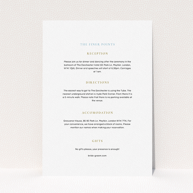 A wedding info sheet called "Signature script". It is an A5 card in a portrait orientation. "Signature script" is available as a flat card, with mainly white colouring.