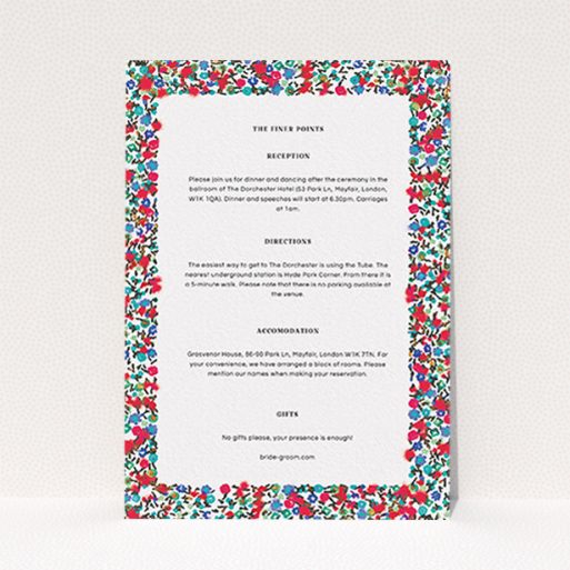 A wedding info sheet named "Summer from a distance". It is an A6 card in a portrait orientation. "Summer from a distance" is available as a flat card, with mainly red colouring.