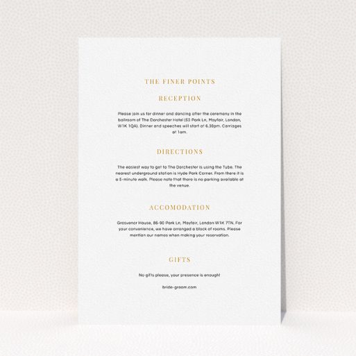 A wedding info sheet called "To the right". It is an A5 card in a portrait orientation. "To the right" is available as a flat card, with mainly white colouring.