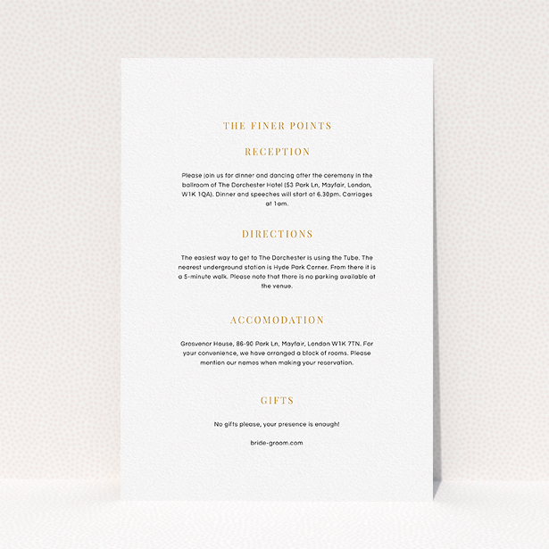 A wedding info sheet called "To the right". It is an A5 card in a portrait orientation. "To the right" is available as a flat card, with mainly white colouring.