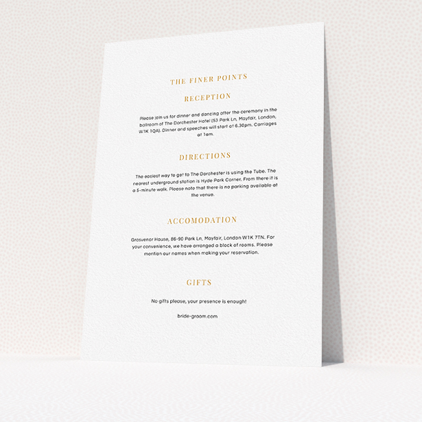 A wedding info sheet called "To the right". It is an A5 card in a portrait orientation. "To the right" is available as a flat card, with mainly white colouring.