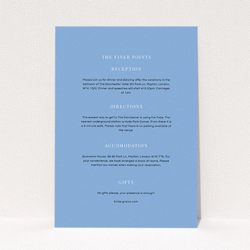 A wedding info sheet design titled "To the right". It is an A6 card in a portrait orientation. "To the right" is available as a flat card, with mainly light blue colouring.