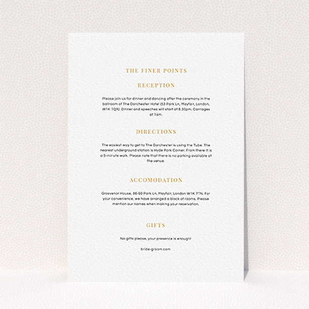 A wedding info sheet design called "To the right". It is an A6 card in a portrait orientation. "To the right" is available as a flat card, with mainly white colouring.