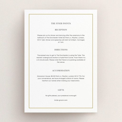 Wedding Info Sheet Design - "Together again" A wedding info sheet called "Together again". It is an A5 card in a portrait orientation. "Together again" is available as a flat card, with mainly white colouring.