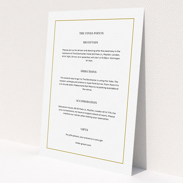A wedding info sheet called "Together again". It is an A5 card in a portrait orientation. "Together again" is available as a flat card, with mainly white colouring.