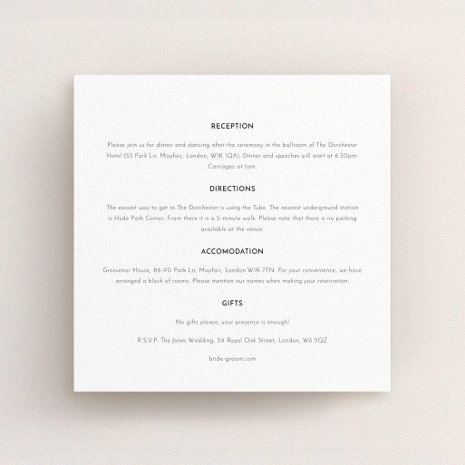 Wedding Info Sheet Design - "Triangle between us" A wedding info sheet design named "Triangle between us". It is a square (148mm x 148mm) card in a square orientation. "Triangle between us" is available as a flat card, with mainly white colouring.