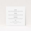 A wedding info sheet design named "Triangle between us". It is a square (148mm x 148mm) card in a square orientation. "Triangle between us" is available as a flat card, with mainly white colouring.