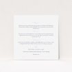 A wedding info sheet named "Wedding bells". It is a square (148mm x 148mm) card in a square orientation. "Wedding bells" is available as a flat card, with mainly white colouring.