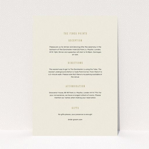 A wedding information sheet template titled "Answer the phone". It is an A5 card in a portrait orientation. "Answer the phone" is available as a flat card, with mainly cream colouring.