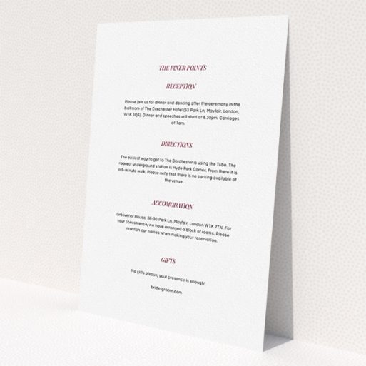 A wedding information sheet design named 'As it is'. It is an A5 card in a portrait orientation. 'As it is' is available as a flat card, with mainly white colouring.