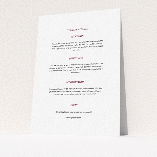 A wedding information sheet design named "As it is". It is an A5 card in a portrait orientation. "As it is" is available as a flat card, with mainly white colouring.