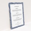 A wedding information sheet design called "Diamond scratch". It is an A5 card in a portrait orientation. "Diamond scratch" is available as a flat card, with tones of navy blue and white.