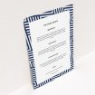 A wedding information sheet design called "Diamond scratch". It is an A5 card in a portrait orientation. "Diamond scratch" is available as a flat card, with tones of navy blue and white.