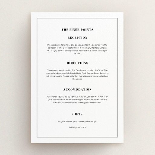 Wedding Information Sheet Design - "Just us landscape" A wedding information sheet template titled "Just us landscape". It is an A5 card in a portrait orientation. "Just us landscape" is available as a flat card, with mainly white colouring.