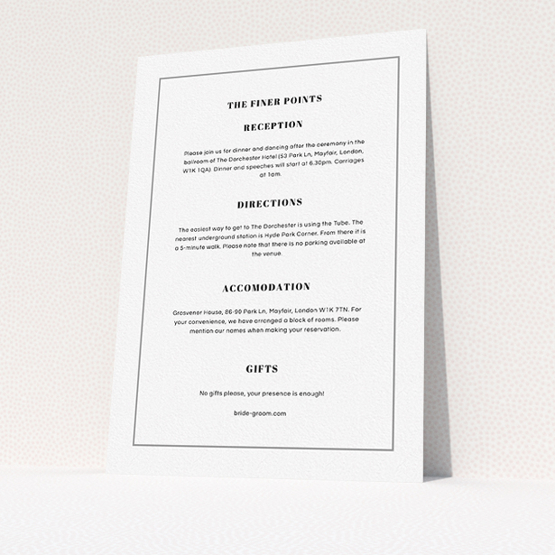 A wedding information sheet template titled "Just us landscape". It is an A5 card in a portrait orientation. "Just us landscape" is available as a flat card, with mainly white colouring.