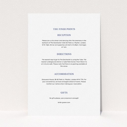 A wedding information sheet design called "Lucky horse shoe". It is an A5 card in a portrait orientation. "Lucky horse shoe" is available as a flat card, with mainly white colouring.