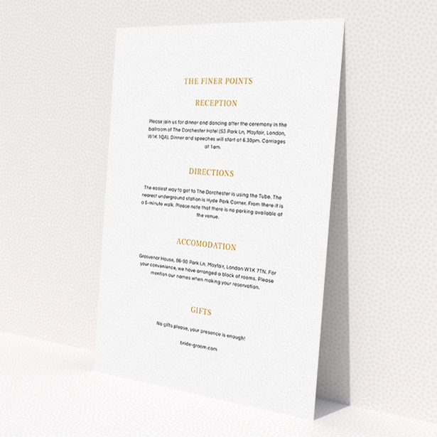 A wedding information sheet named "Lucky horse shoe". It is an A5 card in a portrait orientation. "Lucky horse shoe" is available as a flat card, with mainly white colouring.
