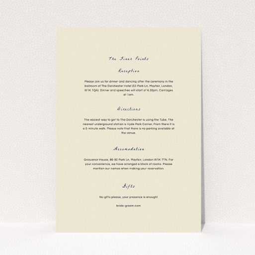 A wedding information sheet design titled "My little daisy". It is an A5 card in a portrait orientation. "My little daisy" is available as a flat card, with mainly cream colouring.