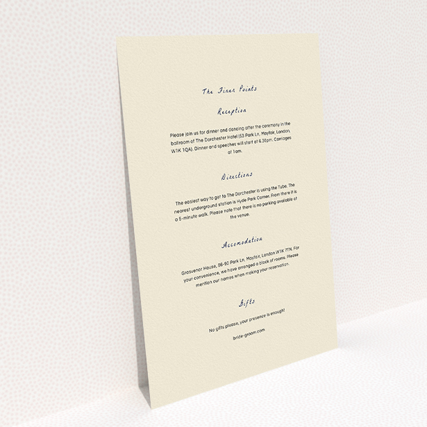 A wedding information sheet design titled "My little daisy". It is an A5 card in a portrait orientation. "My little daisy" is available as a flat card, with mainly cream colouring.