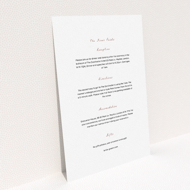 A wedding information sheet design called "My little daisy". It is an A5 card in a portrait orientation. "My little daisy" is available as a flat card, with mainly white colouring.