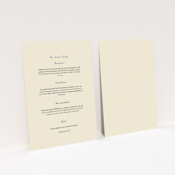 A wedding information sheet design titled "My little daisy". It is an A5 card in a portrait orientation. "My little daisy" is available as a flat card, with mainly cream colouring.