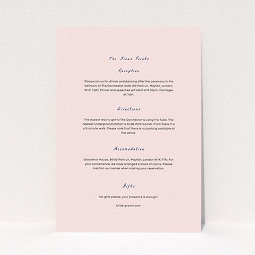 A wedding information sheet design titled "My little daisy". It is an A6 card in a portrait orientation. "My little daisy" is available as a flat card, with mainly light pink colouring.