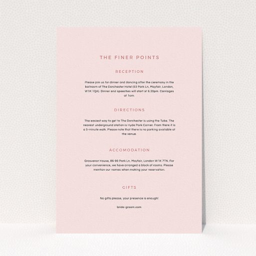 A wedding information sheet design named "My little penguin". It is an A5 card in a portrait orientation. "My little penguin" is available as a flat card, with mainly light pink colouring.