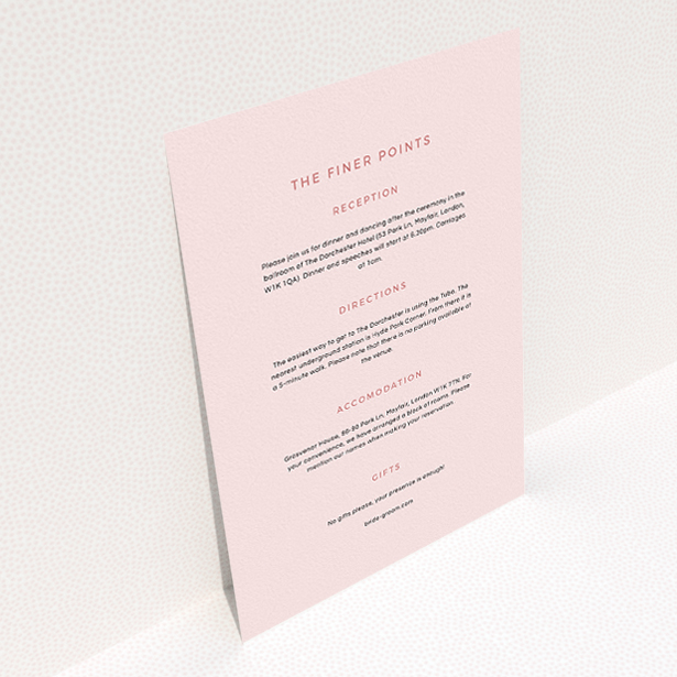 A wedding information sheet design named "My little penguin". It is an A5 card in a portrait orientation. "My little penguin" is available as a flat card, with mainly light pink colouring.