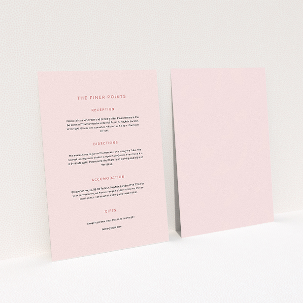 A wedding information sheet design named "My little penguin". It is an A5 card in a portrait orientation. "My little penguin" is available as a flat card, with mainly light pink colouring.