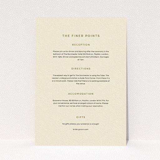 A wedding information sheet design named "My little penguin". It is an A6 card in a portrait orientation. "My little penguin" is available as a flat card, with mainly cream colouring.