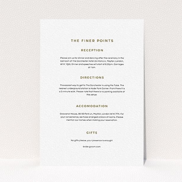 A wedding information sheet design named "My little penguin". It is an A6 card in a portrait orientation. "My little penguin" is available as a flat card, with mainly white colouring.