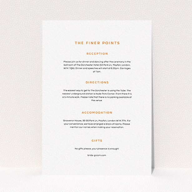 A wedding information sheet template titled "My little penguin". It is an A6 card in a portrait orientation. "My little penguin" is available as a flat card, with mainly white colouring.