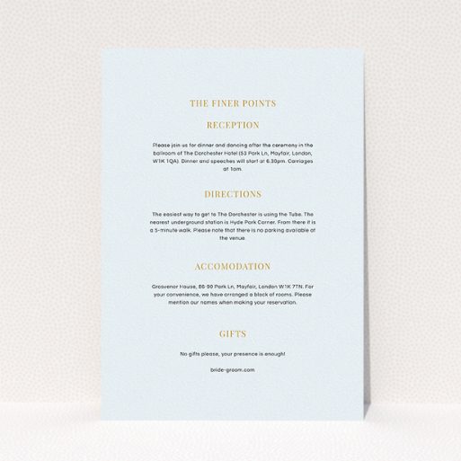 A wedding information sheet named "North Star". It is an A5 card in a portrait orientation. "North Star" is available as a flat card, with mainly white colouring.
