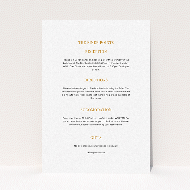 A wedding information sheet design named "North Star". It is an A5 card in a portrait orientation. "North Star" is available as a flat card, with mainly white colouring.