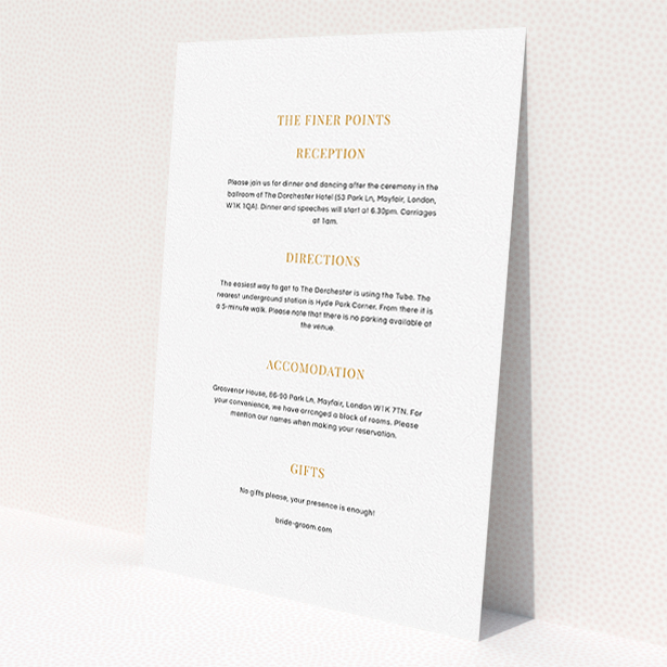 A wedding information sheet design named "North Star". It is an A5 card in a portrait orientation. "North Star" is available as a flat card, with mainly white colouring.
